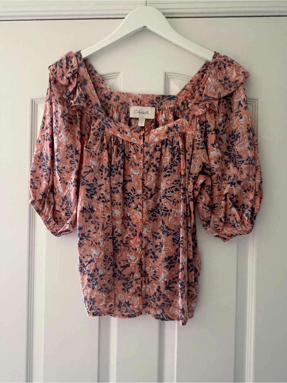 Cleobella Blush Pink Floral Puff-Sleeve Peasant Blouse